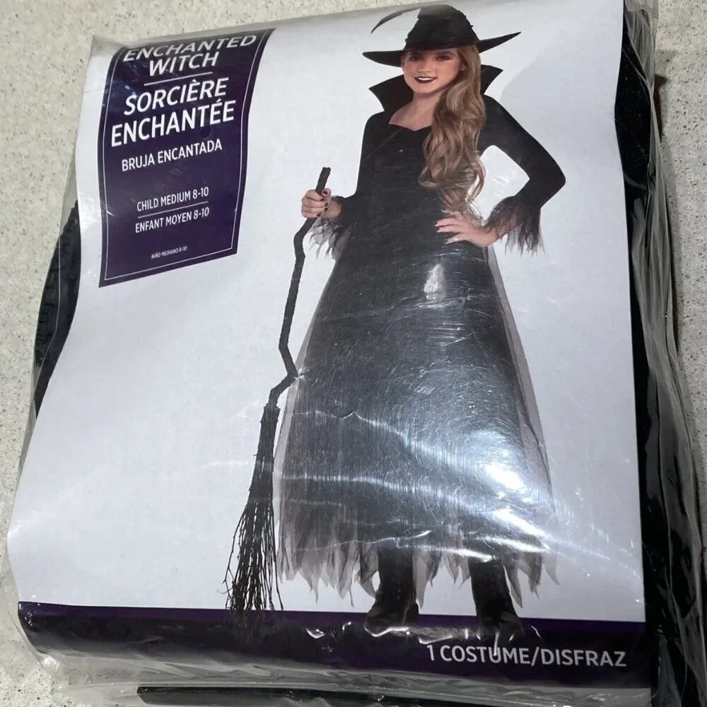 Child’s Girls Halloween Witch Costume – Enchanted Style, Size 8-10
